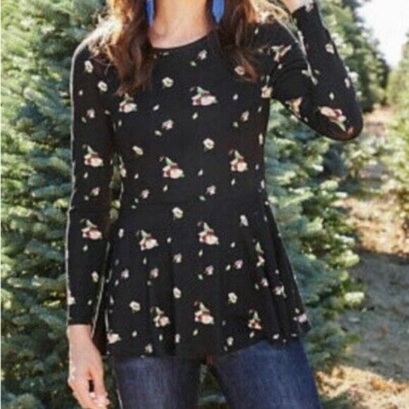 Matilda Jane black with floral print peplum top. Women's size S - Picture 4 of 8